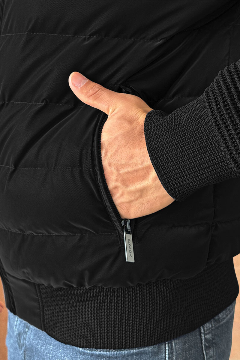 Prada Куртка с вязаными рукавами Linea Rossa - Black