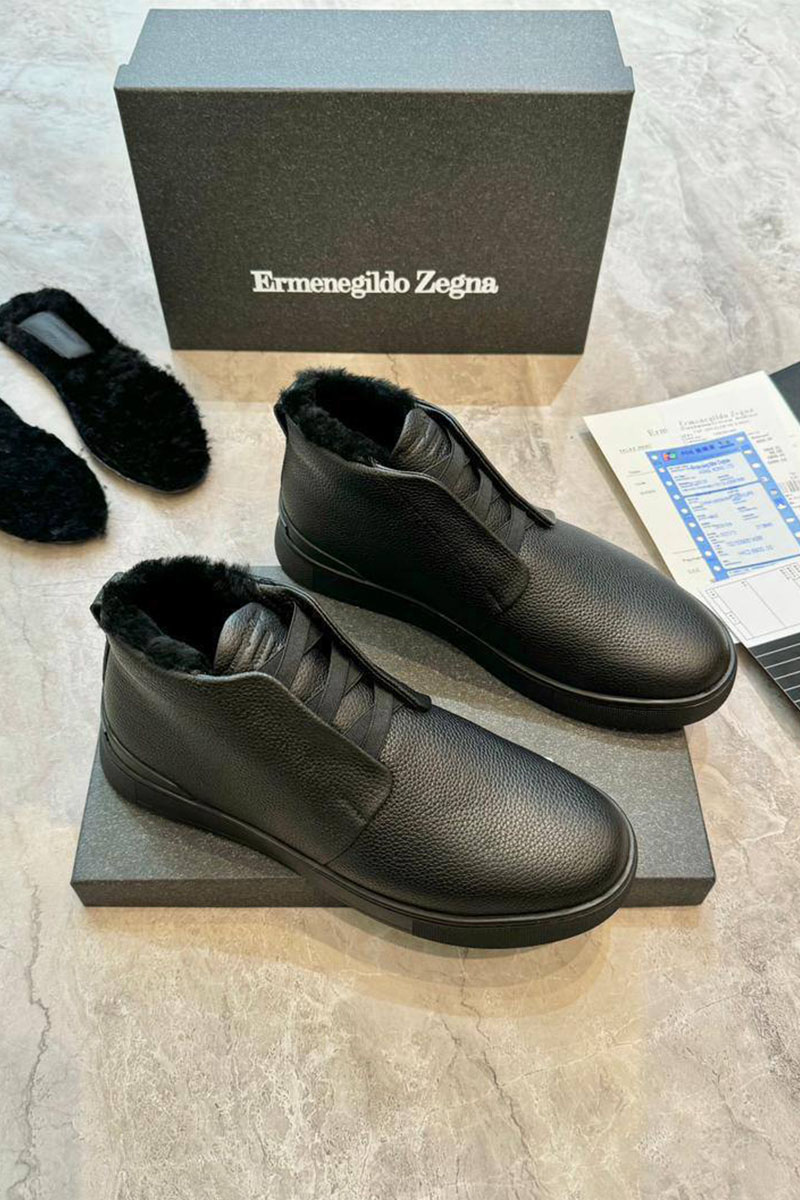 Zegna Кроссовки с мехом Triple Stitch - Black