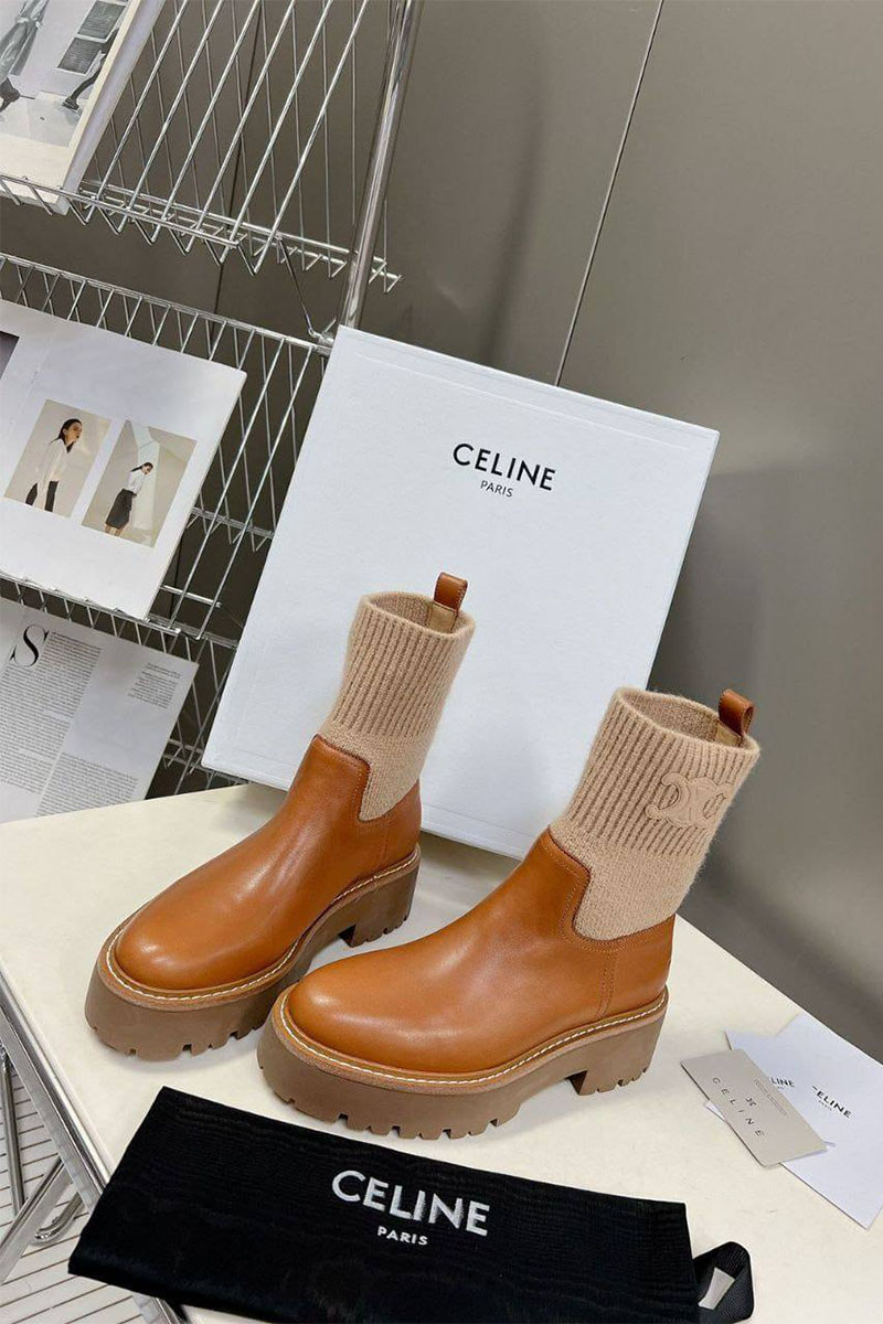 Celine Женские комбинированные сапоги Premium - Brown