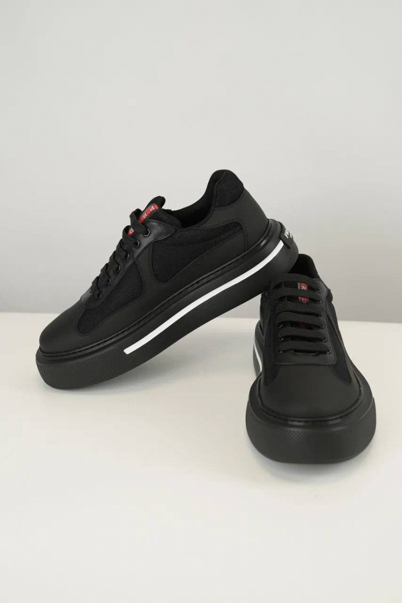 Prada Комбинированные кроссовки logo-stripe - Black