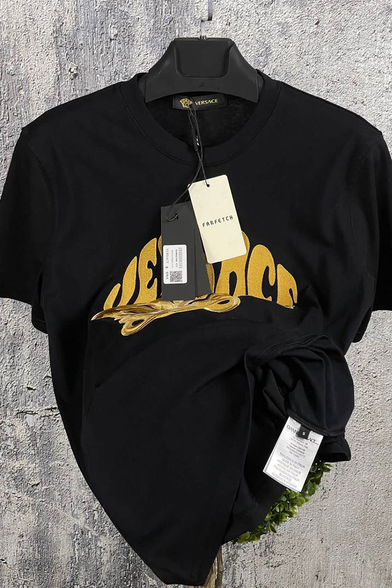 Versace Мужская чёрная футболка Medusa-embroidered
