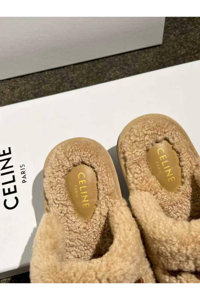 Celine Женские меховые шлёпанцы Triomphe premium