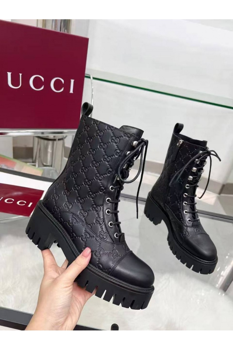 Gucci Женские кожаные ботинки Double G