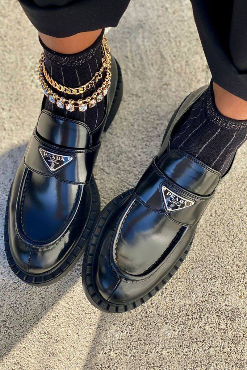 Prada Женские кожаные лоферы Premium - Black