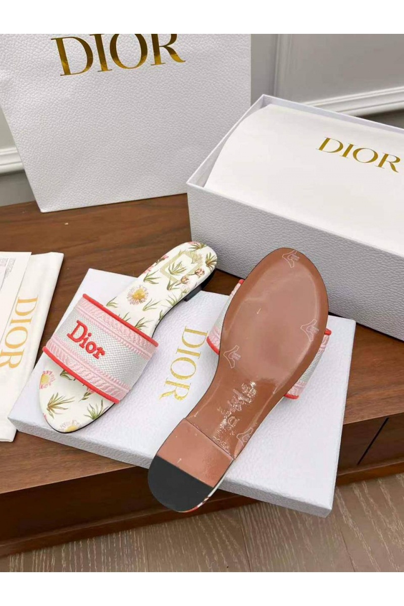 Dior Женские шлепанцы Dway Slide Embroidered Cotton premium