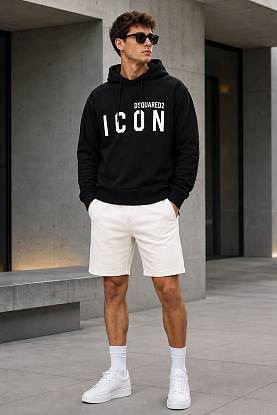 Чёрное худи "ICON" white logo-print 