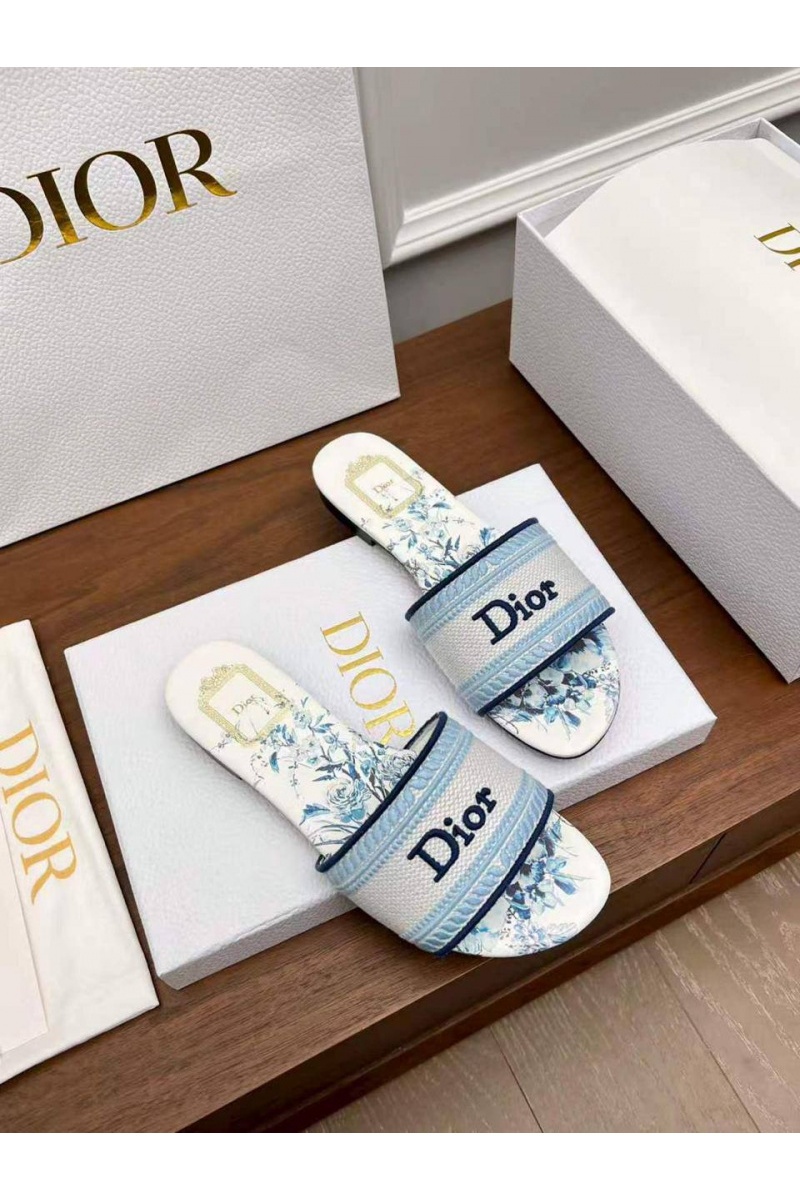 Dior Женские шлепанцы Dway Slide Embroidered Cotton premium