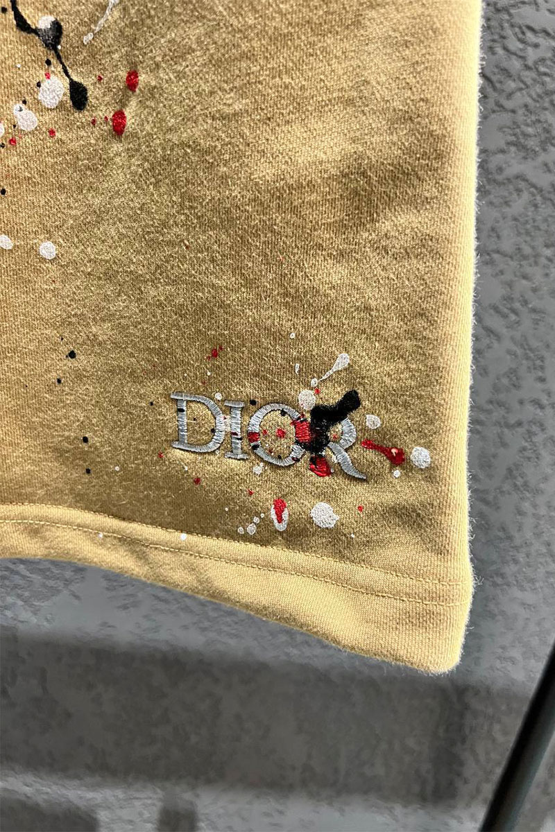 Dior Бежевые мужские шорты embroidered logo Paint Splatter
