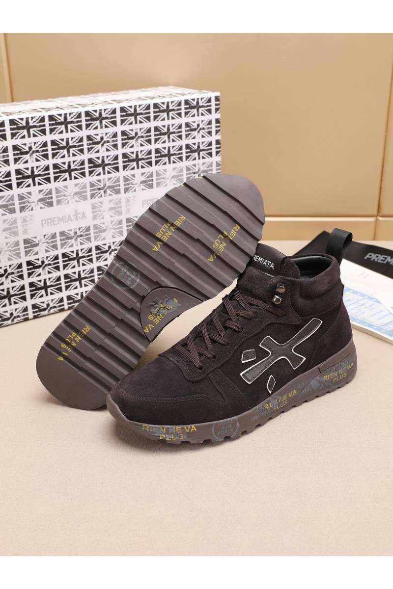 Premiata Замшевые кроссовки с мехом high-top - Brown