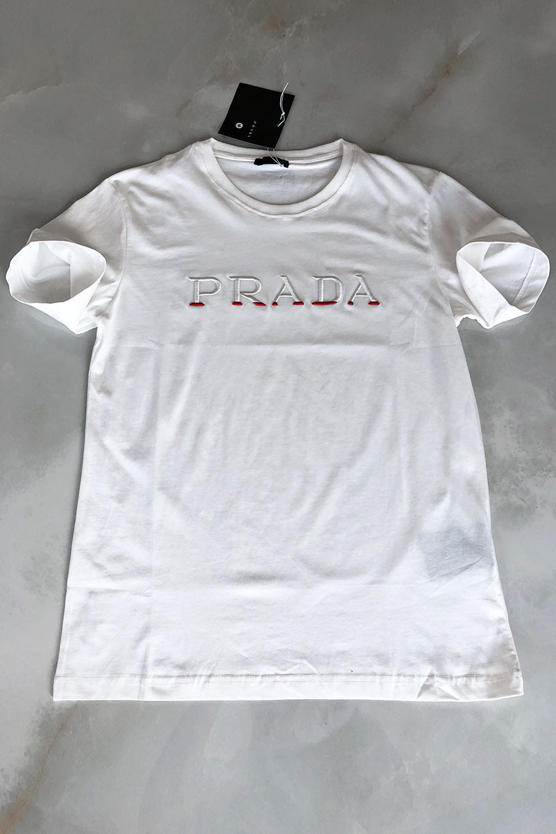 Prada Белая мужская футболка embroidered logo