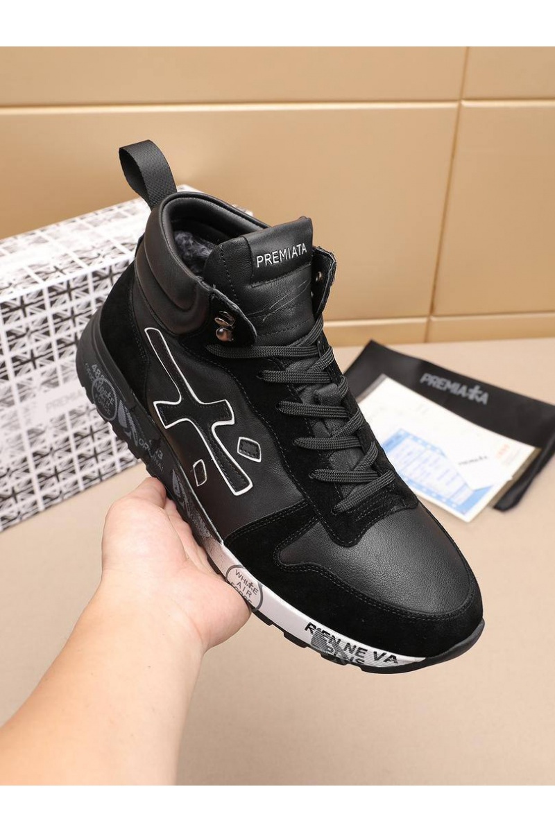 Premiata Комбинированные кроссовки с мехом high-top - Black