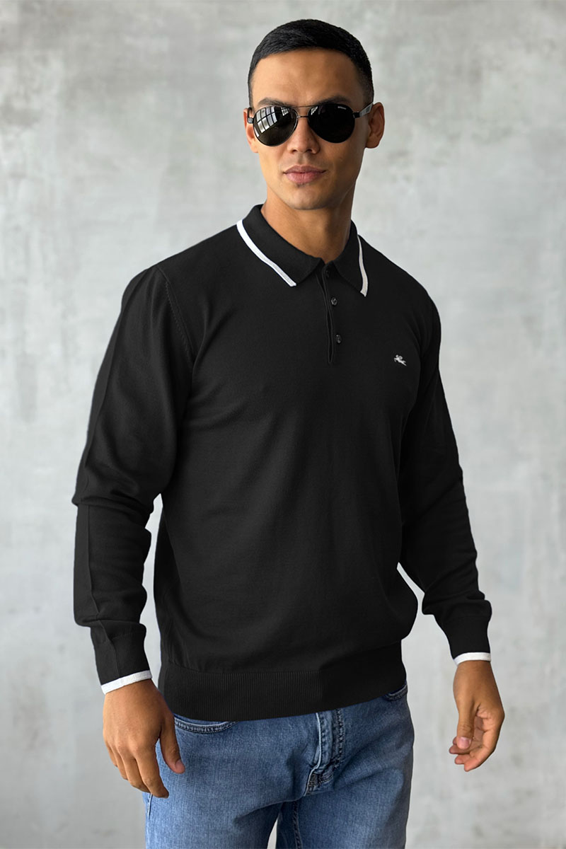 Etro Поло с длинным рукавом Pegaso logo - Black 