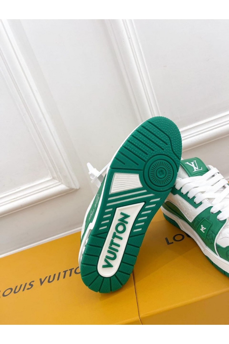 Lоuis Vuittоn Женские кожаные кроссовки Trainer Monogram - White / Green