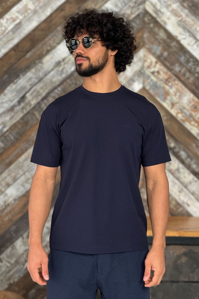 Zegna Мужская тёмно-синяя футболка logo-embroidered