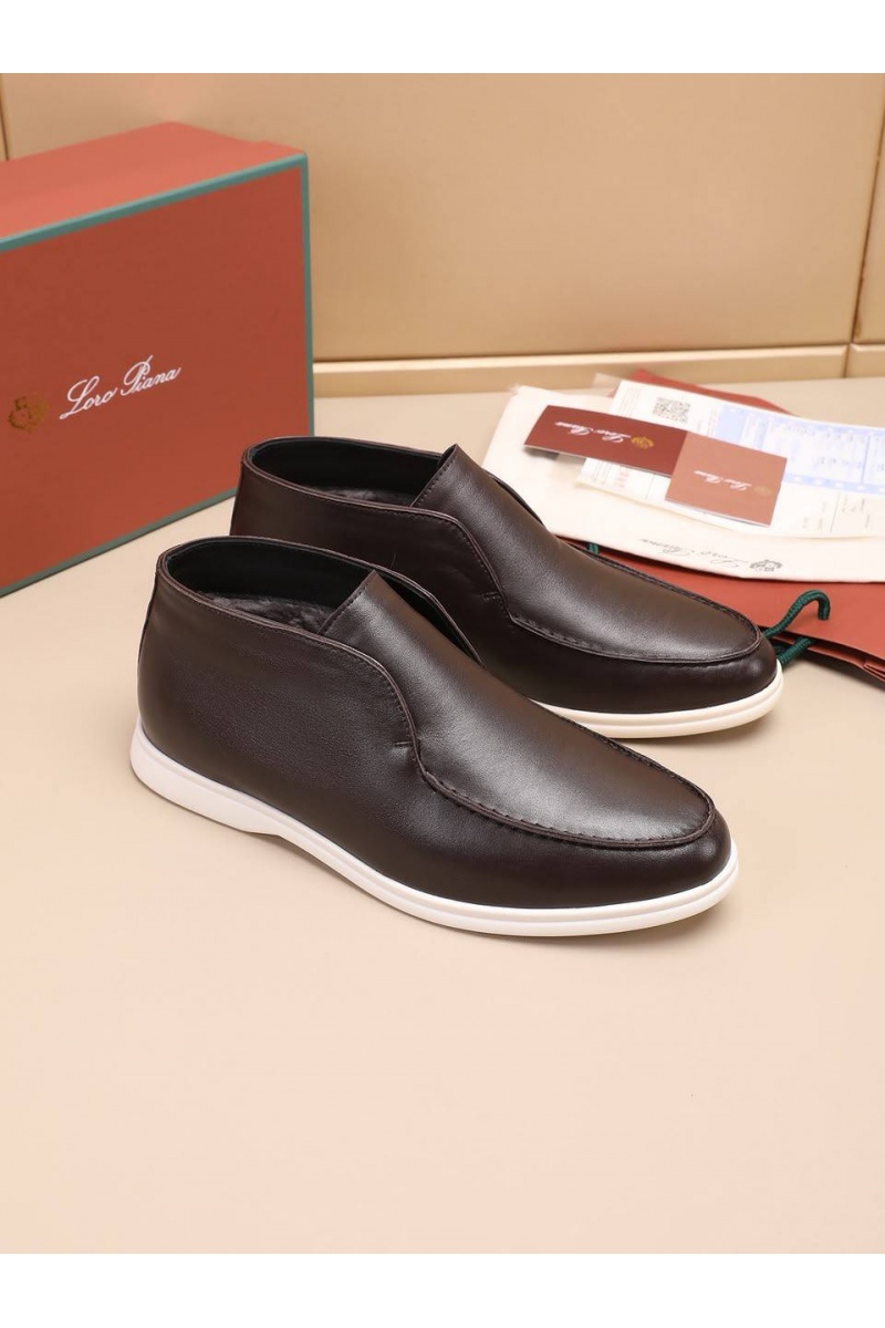 Loro Piana Кожаные лоферы с мехом Open Walk