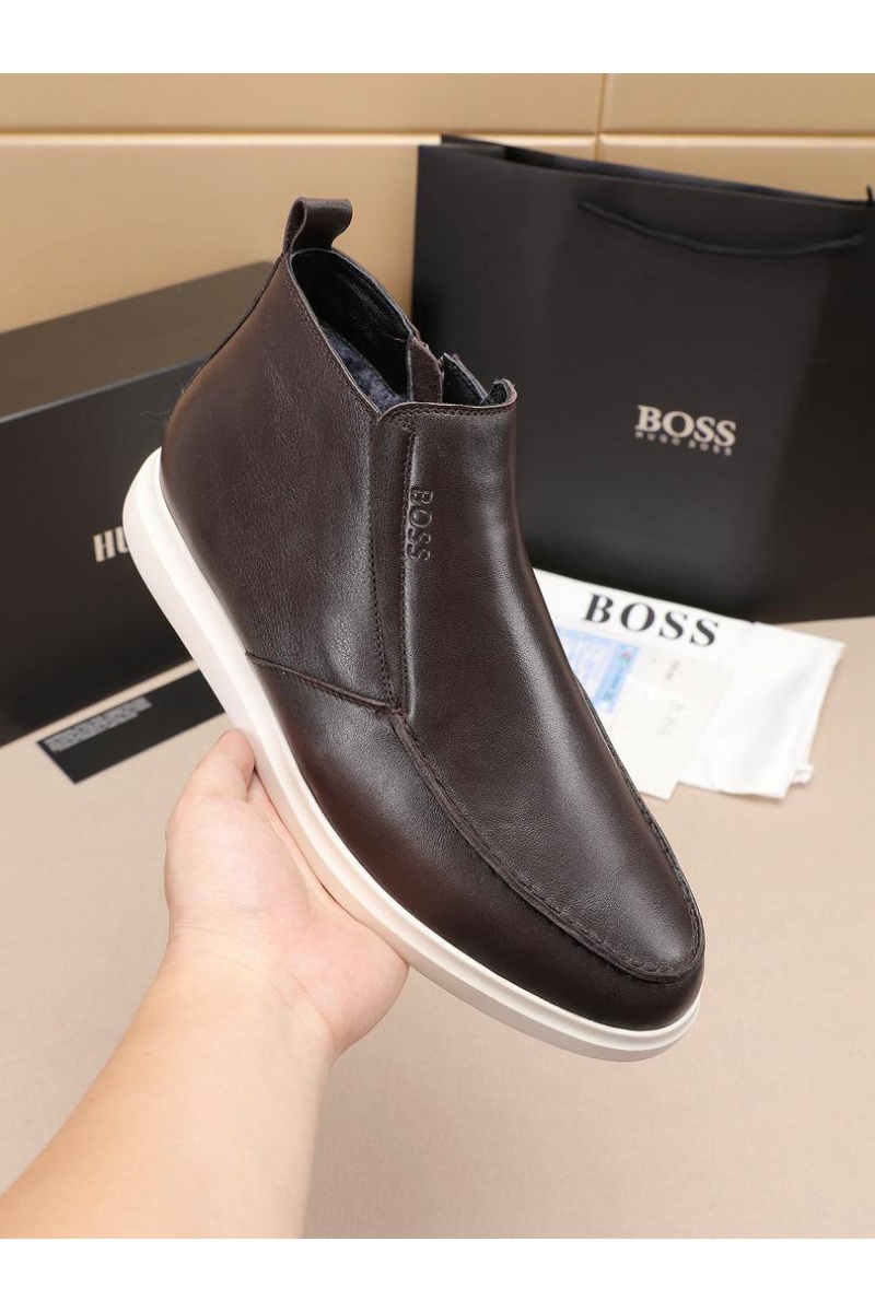 Hugо Воss Кожаные лоферы с мехом high-top - Brown