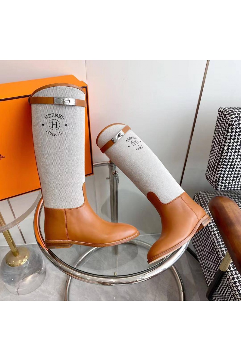 Hermes Женские кожаные сапоги Premium - Brown / White