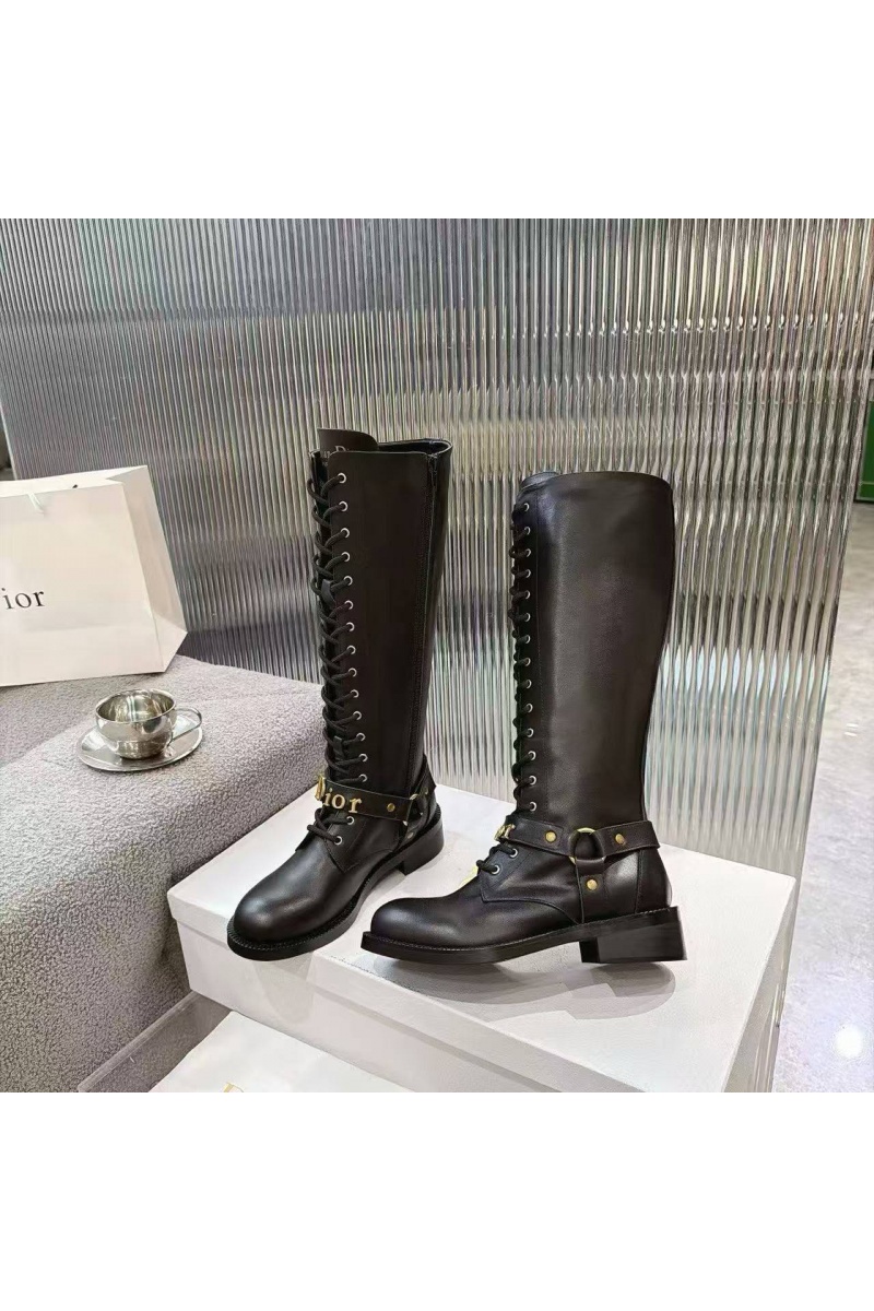 Dior Женские кожаные сапоги на шнуровке 