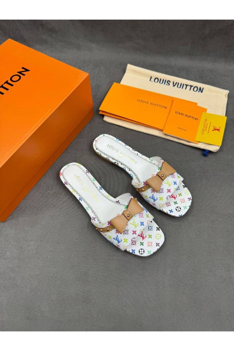 Lоuis Vuittоn Женские кожаные шлёпанцы Takashi Murakami Multicolore premium