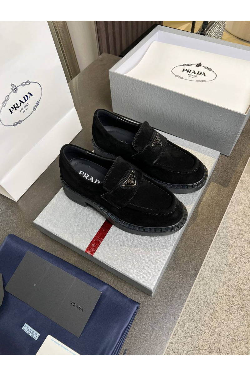 Prada Женские замшевые лоферы Premium - Black