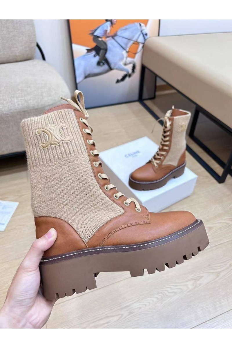 Celine Женские комбинированные ботинки Premium - Brown