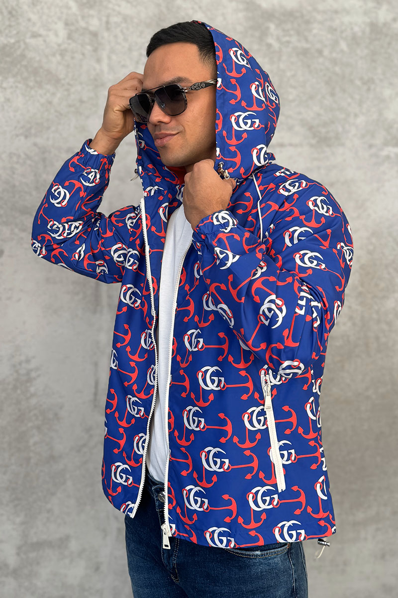 Gucci Мужская синяя ветровка Double G Anchor