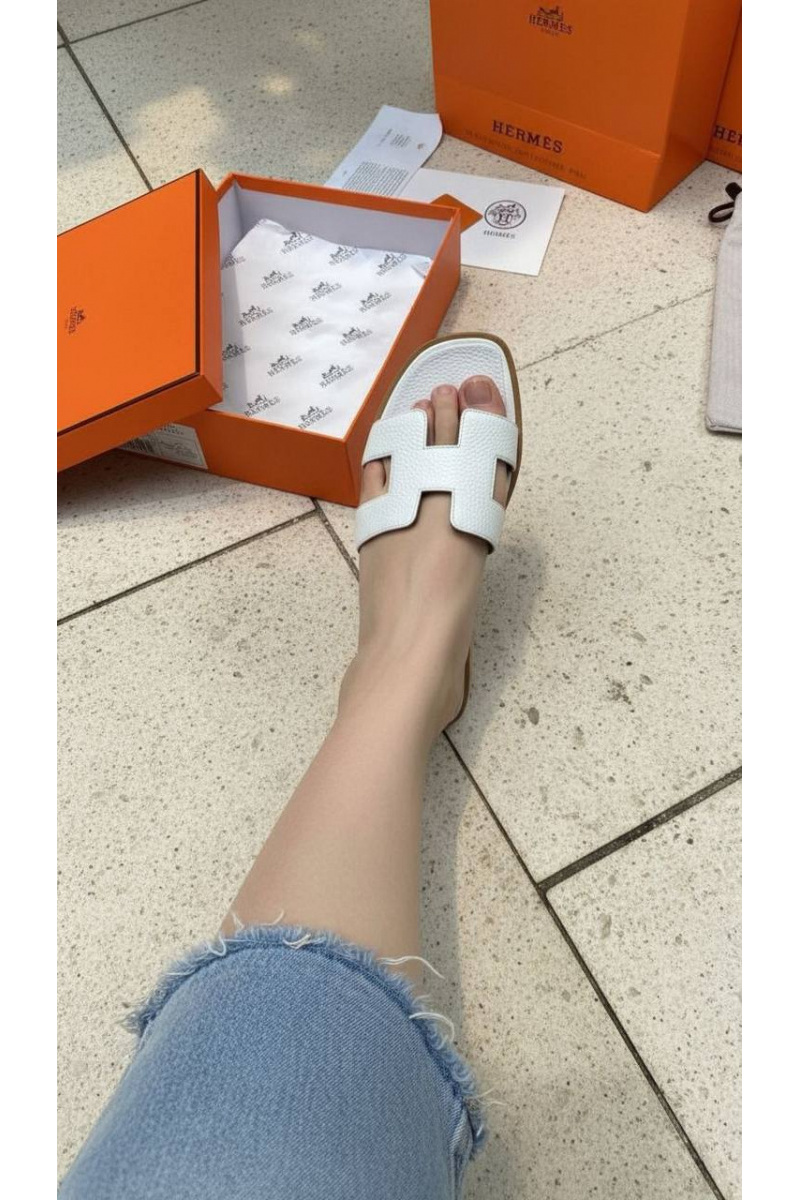 Hermes Женские кожаные шлёпанцы Oran