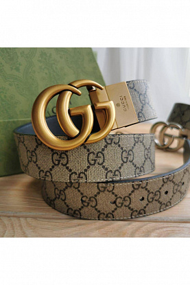 Двусторонний ремень GG Monogram - Gold (ширина 4 см, длина 80 / 85 см)