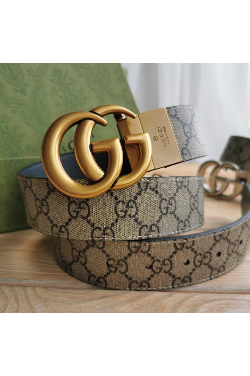 Gucci Двусторонний ремень GG Monogram - Gold (ширина 4 см, длина 80 / 85 см)