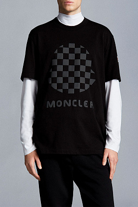 Чёрная оверсайз футболка Checked logo-print