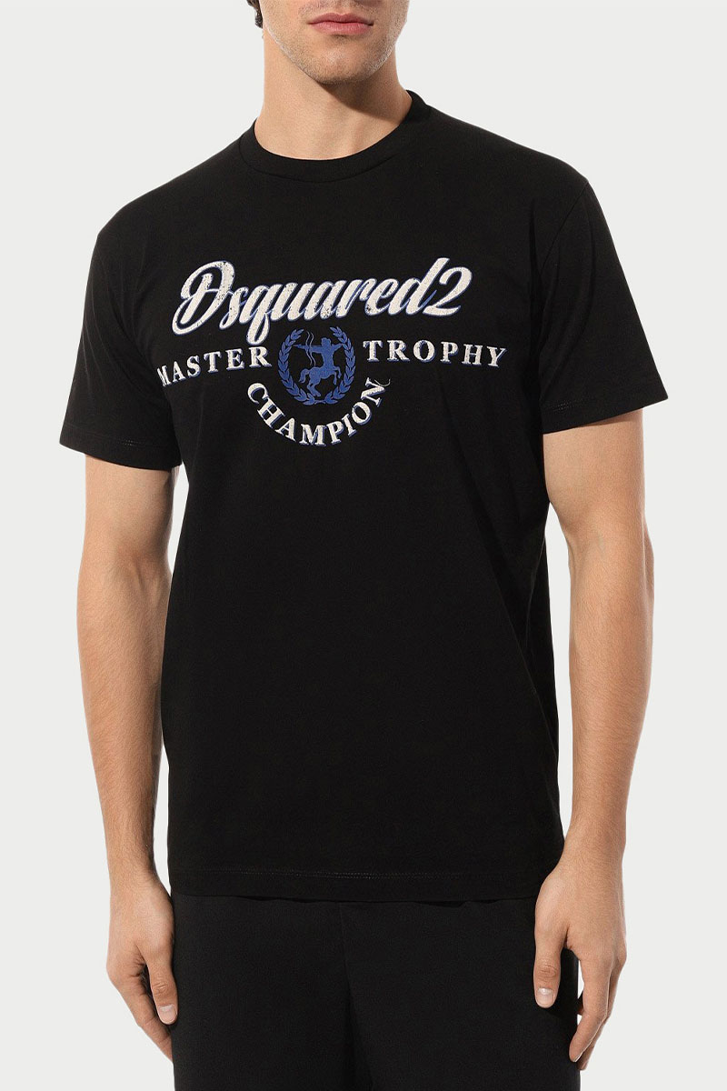 Dsquared2 Мужская чёрная футболка Master Trophy logo-print