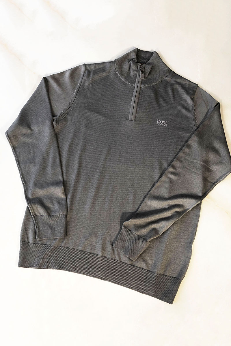 Hugо Воss Серый джемпер Zip Neck logo-embroidered