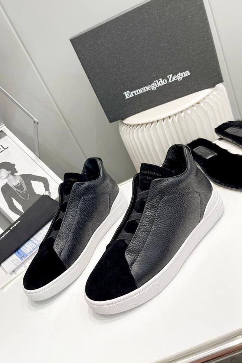 Zegna Кроссовки с мехом Triple Stitch - Black