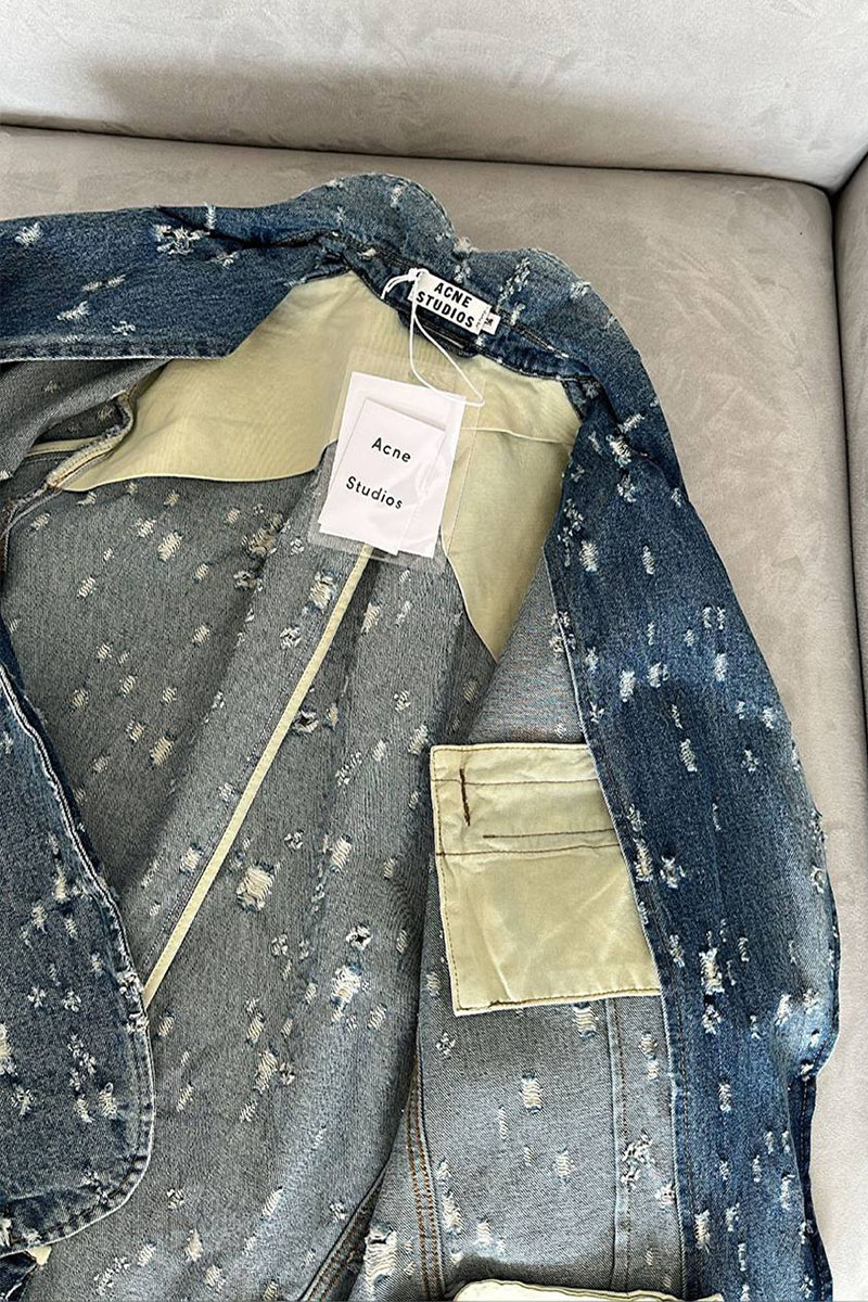 Designer Clothing Женская джинсовая куртка Acne Studios distressed 