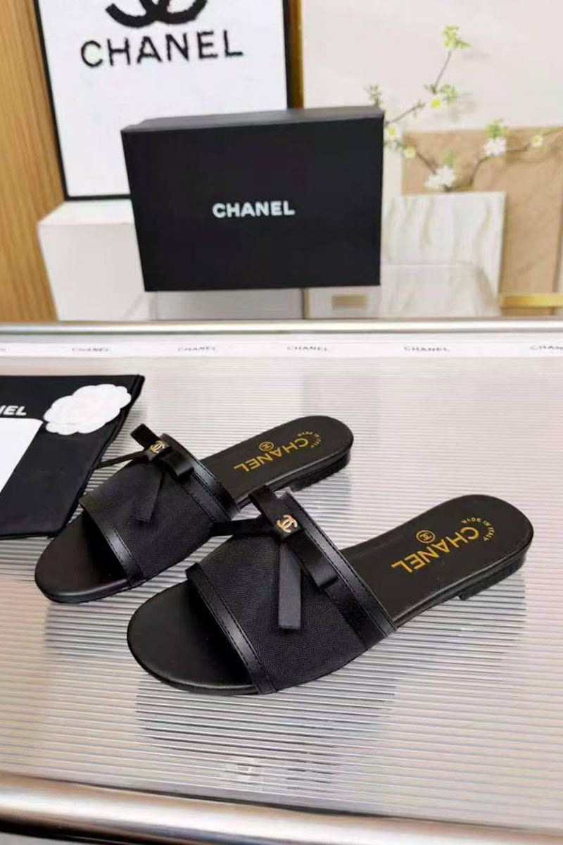 Chаnеl Женские кожаные шлёпанцы premium