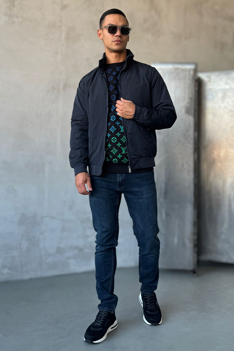 Hugо Воss Мужская тёмно-синяя ветровка logo-patch