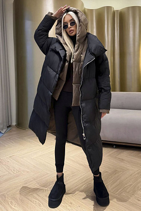 Женский пуховик с капюшоном premium - Black