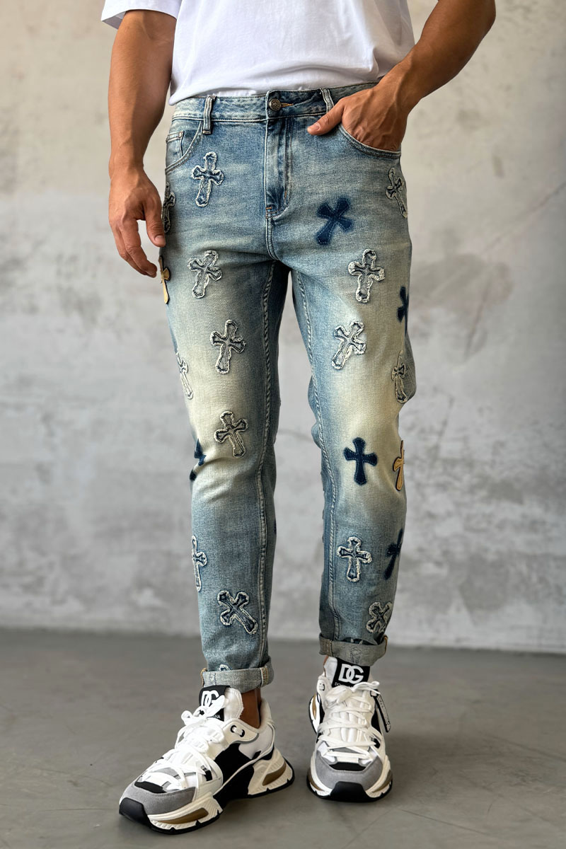 Chrome Hearts Мужские светло-синие джинсы