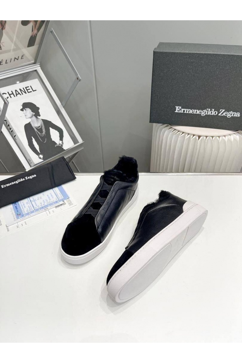 Zegna Кроссовки с мехом Triple Stitch - Black