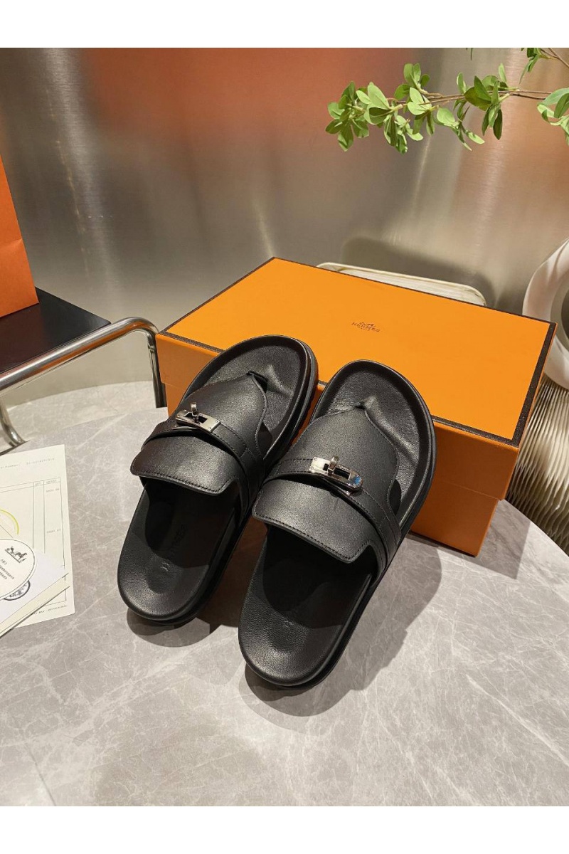 Hermes Женские кожаные шлёпанцы Empire premium