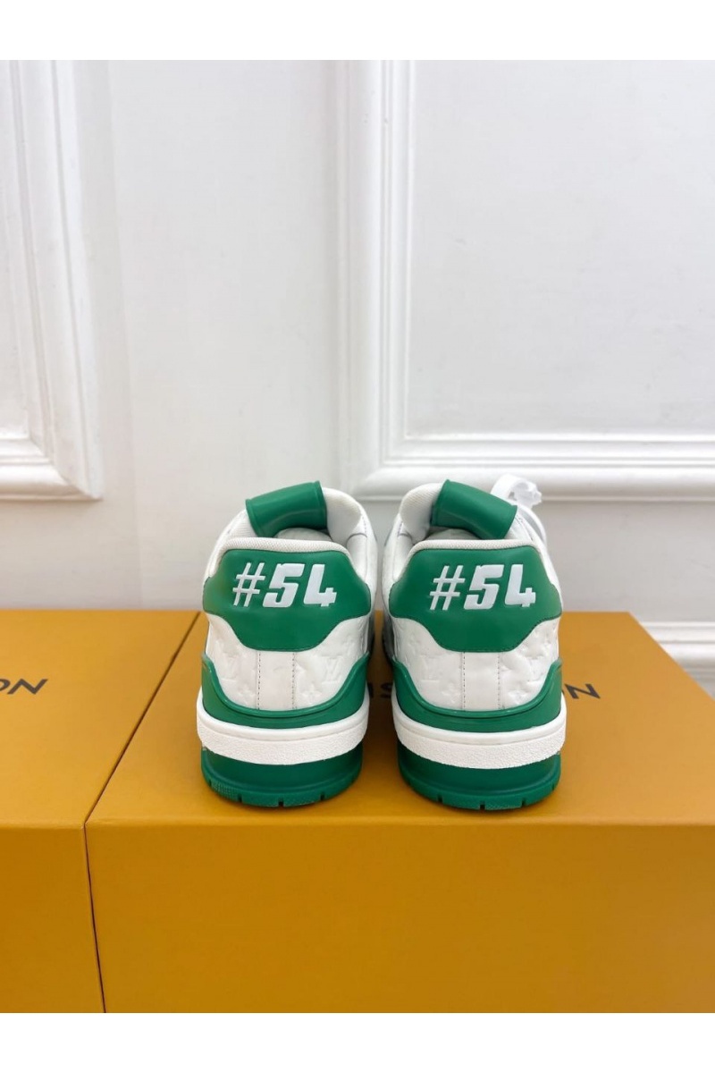 Lоuis Vuittоn Женские кожаные кроссовки Trainer Monogram - White / Green