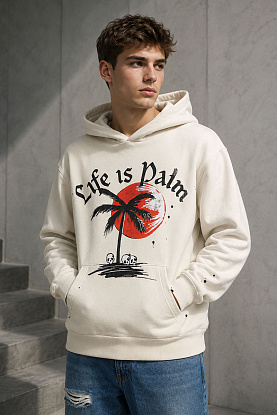 Бежевое оверсайз худи sunset palm 
