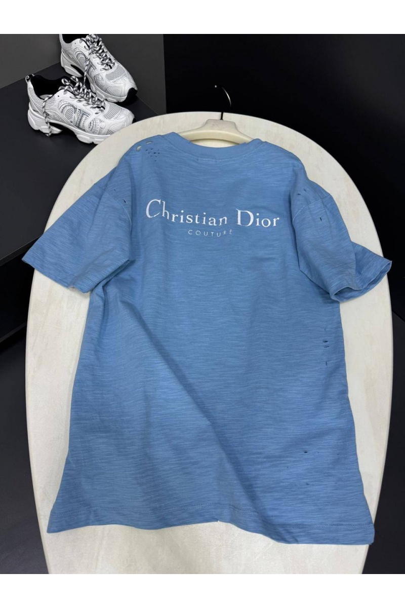 Dior Женская оверсайз футболка синего цвета premium