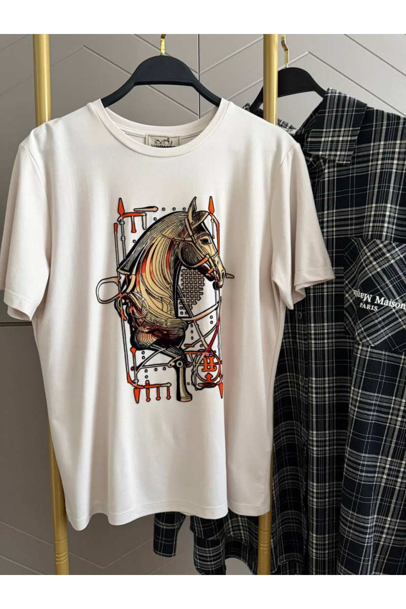 Hermes Бежевая женская футболка premium