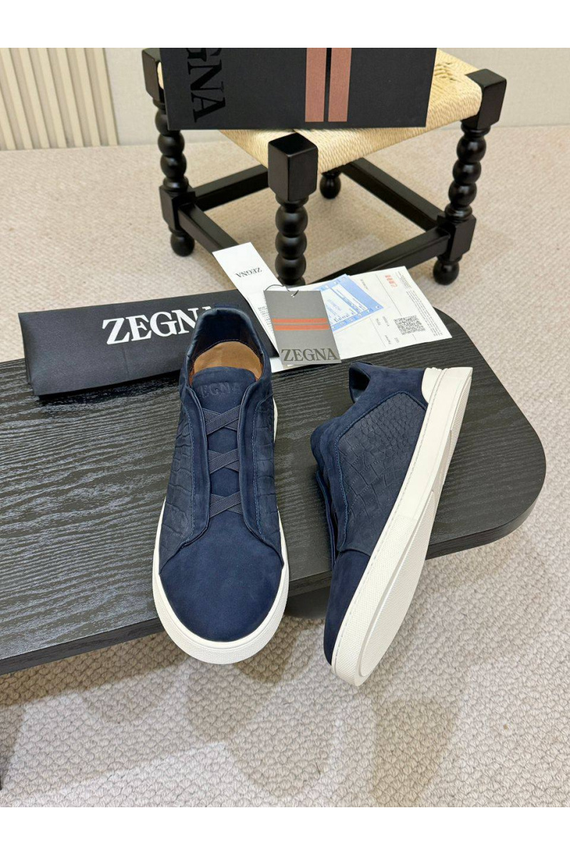 Zegna Мужские кроссовки Triple Stitch Alligator - Navy