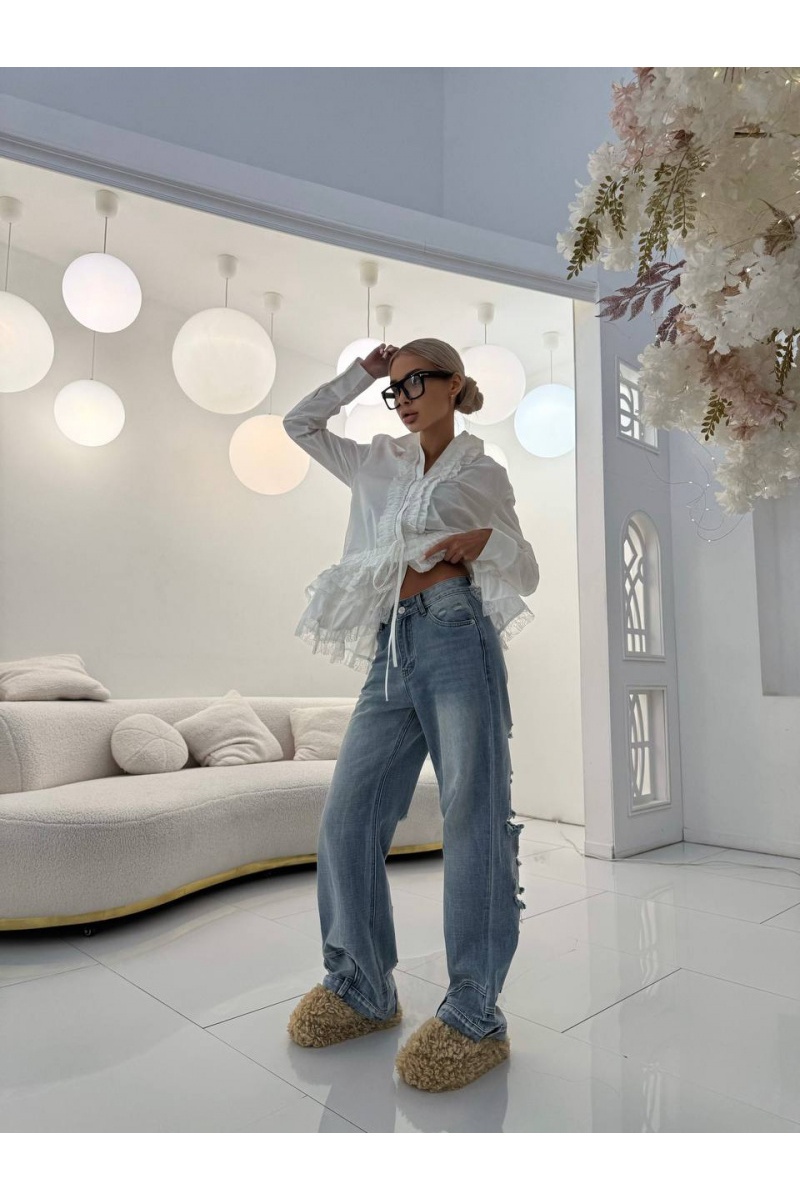 Balenciaga Женские рванные джинсы синего цвета