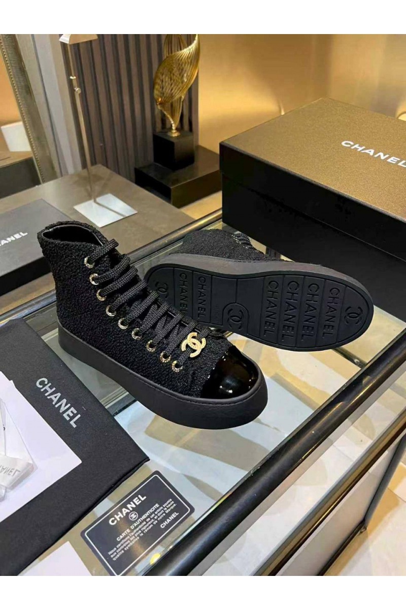 Chаnеl Женские комбинированные кроссовки High Top premium