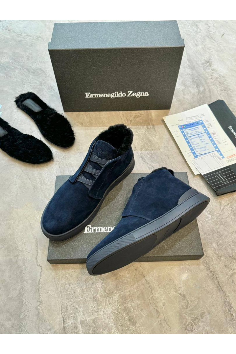 Zegna Кроссовки с мехом Triple Stitch - Navy