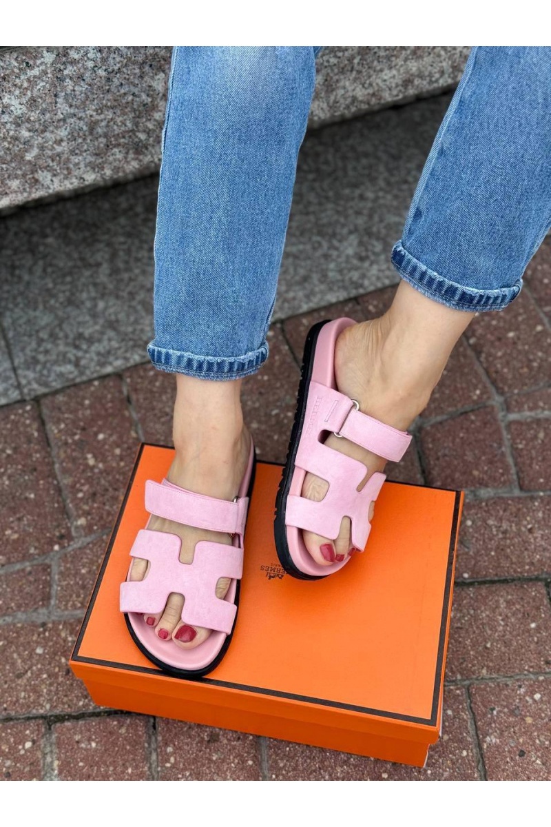 Hermes Женские замшевые сандалии  Chypre - Pink
