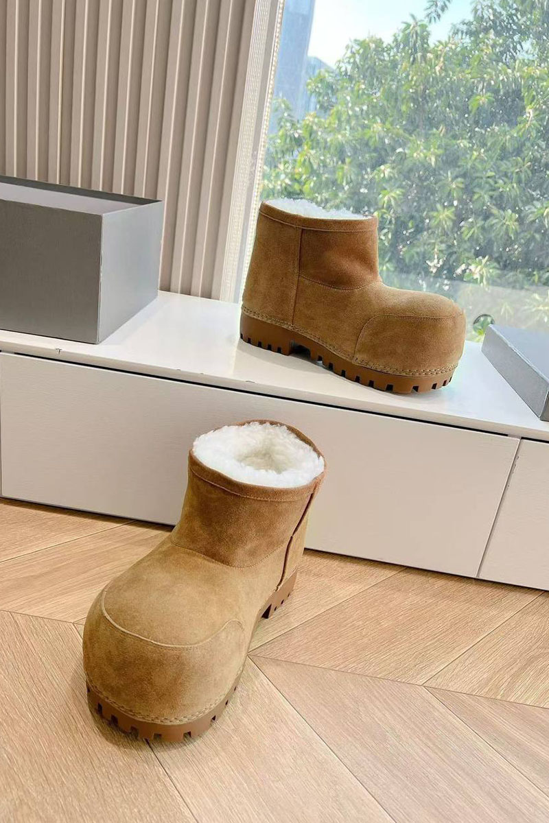 Balenciaga Женские ботинки Alaska Fur Bootie Premium - Brown